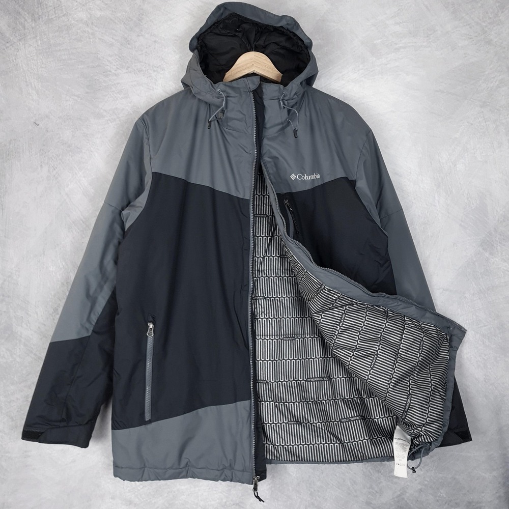 Columbia Jacket Mens Large Gray Wister Slope Thermal Coil Hooded Insulated
